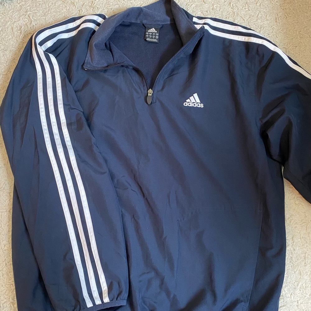 Adidas blue Small unisex 1/4 zip pullover jacket windbreaker.